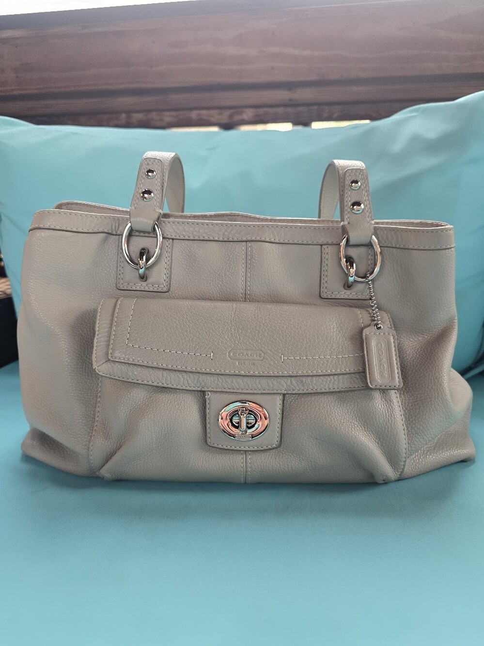 Coach Pebble Leather Tote Bag in Light Taupe